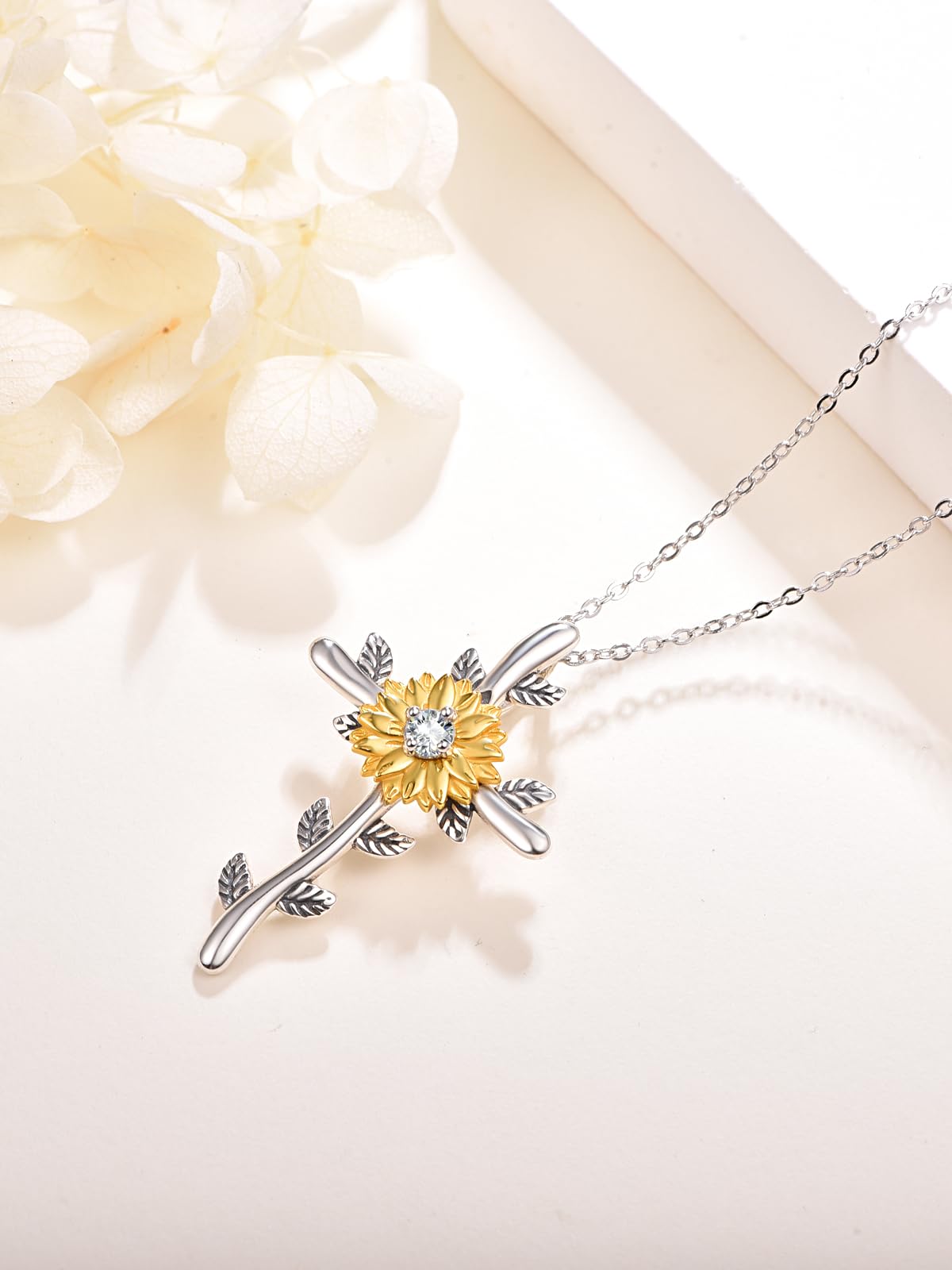 AENEAS Valentines Day Gifts for Women Sunflower Cross Necklaces for Women 925 Sterling Silver Sunflower Pendant Necklace Faith Christian Jewelry Anniversary Birthday Gift for Wife Mom Her
