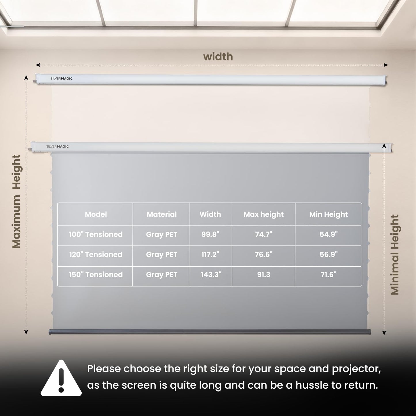 ALR Tensioned Motorized Projector Screen by SilverMagic - Tab Tensioned and Modern Design Gray Screen with White Aluminum case for Home Theater/Living Room/Patio/Office/Classroom - 100 inch 16:9