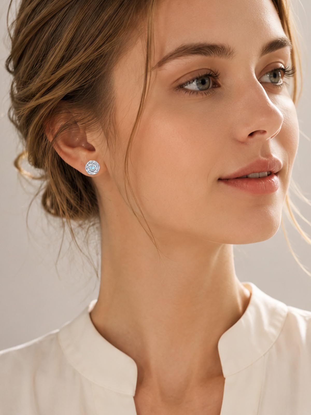 WINNICACA Moonstone Stud Earrings for Women Hypoallergenic Rose Earrings for Women 925 Sterling Silver Rose Jewelry for Sensitive Ears Birthday Mothers Day Gifts for Mom Grandma