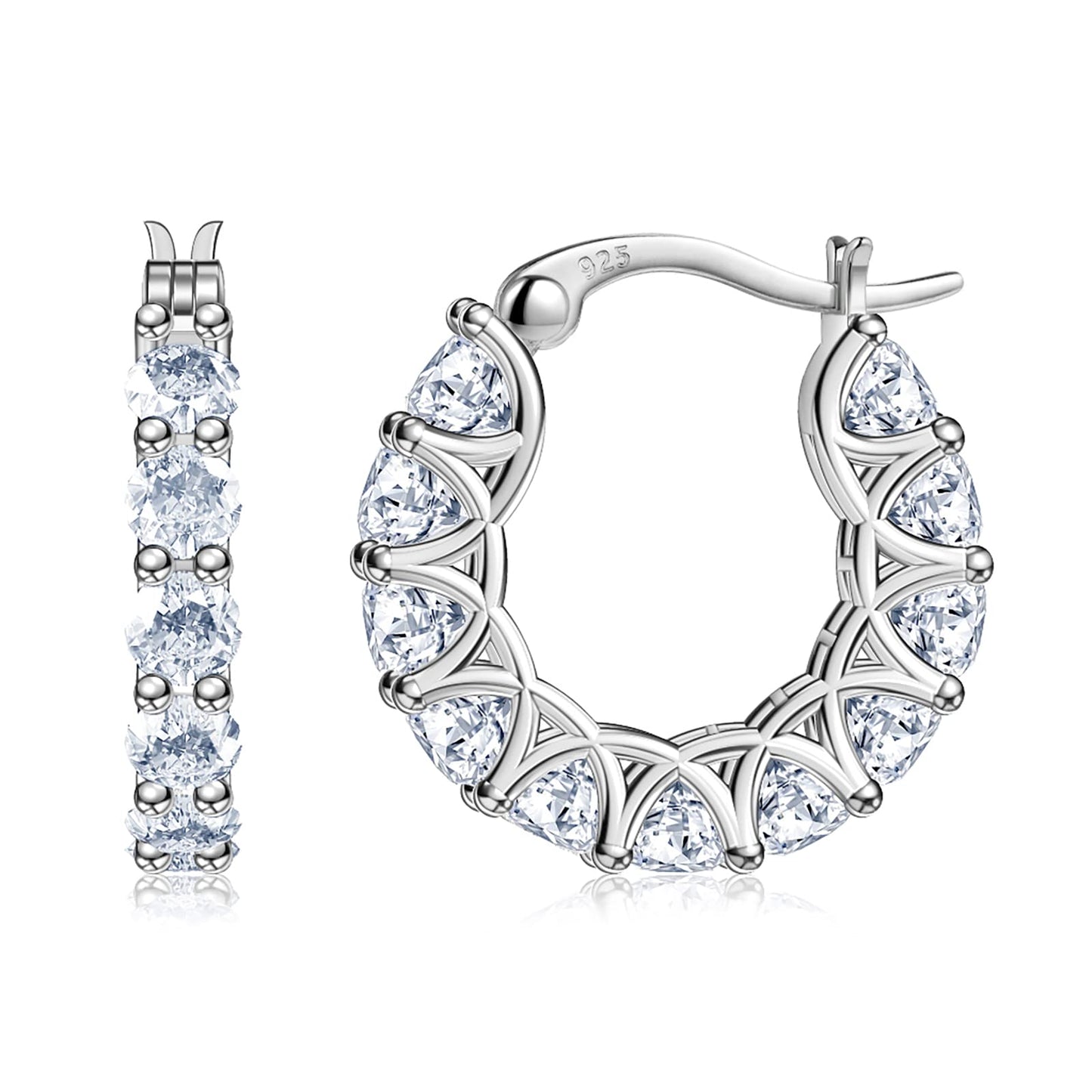 Allencoco Cubic Zirconia Huggie Hoop Earrings - Jewelry For Women, 14K Gold, 925 Sterling Silver Post Hypoallergenic (White Gold CZ Hoop 19mm)