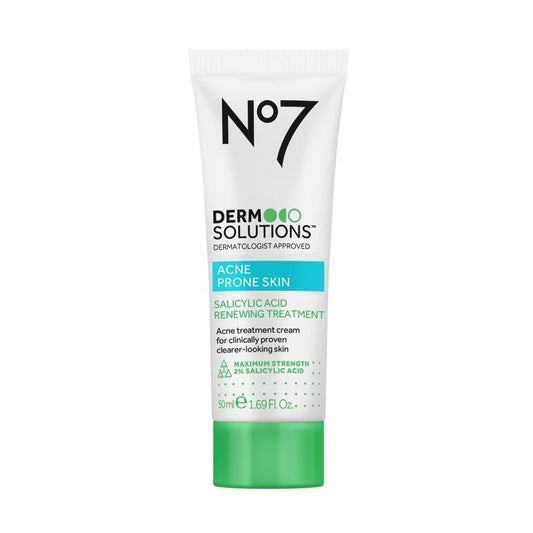 No7 Derm Solutions 2% Salicylic Acid Acne Treatment for Face - Pimple Cream with Maximum Strength for Clearer Skin - Non-Drying Exfoliating Formula for Acne Prone Skin (1.69 fl oz)