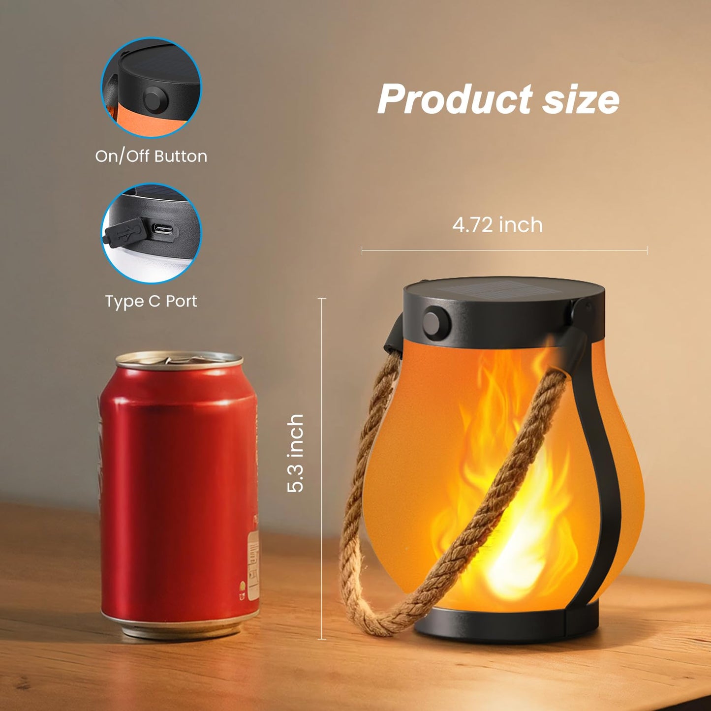 Hompavo Gen2 Solar Lanterns Outdoor with Ultra-Real Flame, Dual Charging (USB/Solar) & 2 Mode - Waterproof Decorative Hanging/Table Lights for Yard Patio Garden Birthday Mothers Day Gifts for Women, 2