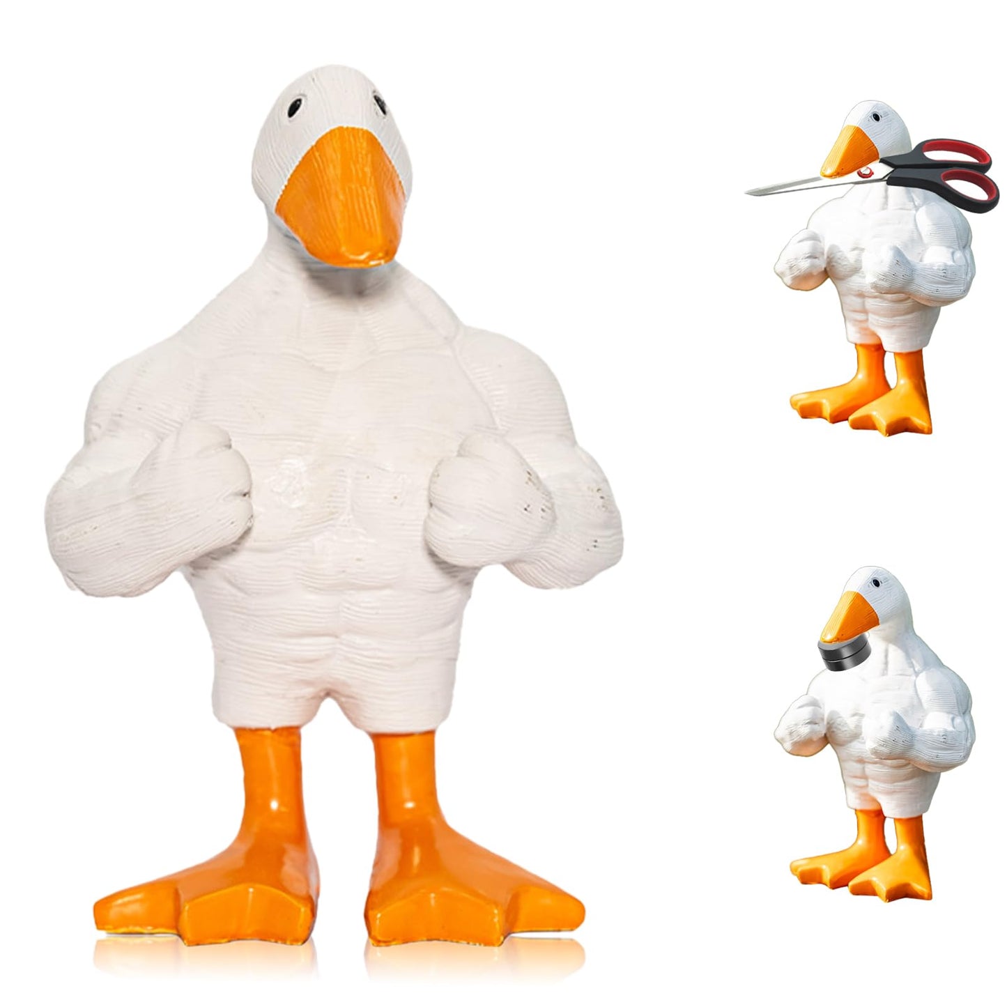 REIKOMO Magnetic Muscle Duck Figurine – Funny Resin Desk Ornament, Quirky Sculpted Duck for Office, Living Room, Bookshelf, or Home Decor