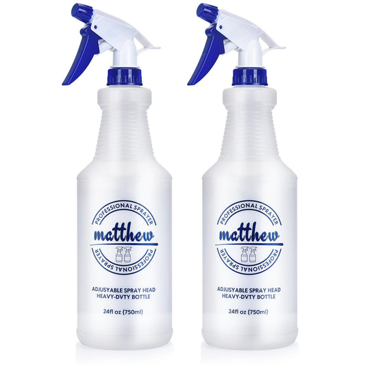 Matthew Cleaning 24 oz Empty Spray Bottles for Cleaning Solutions, All-Purpose HDPE Plastic Spray Bottle for Plants, Detailing, Pet, Hair, Adjustable Nozzle and Measurement, 2 Pack