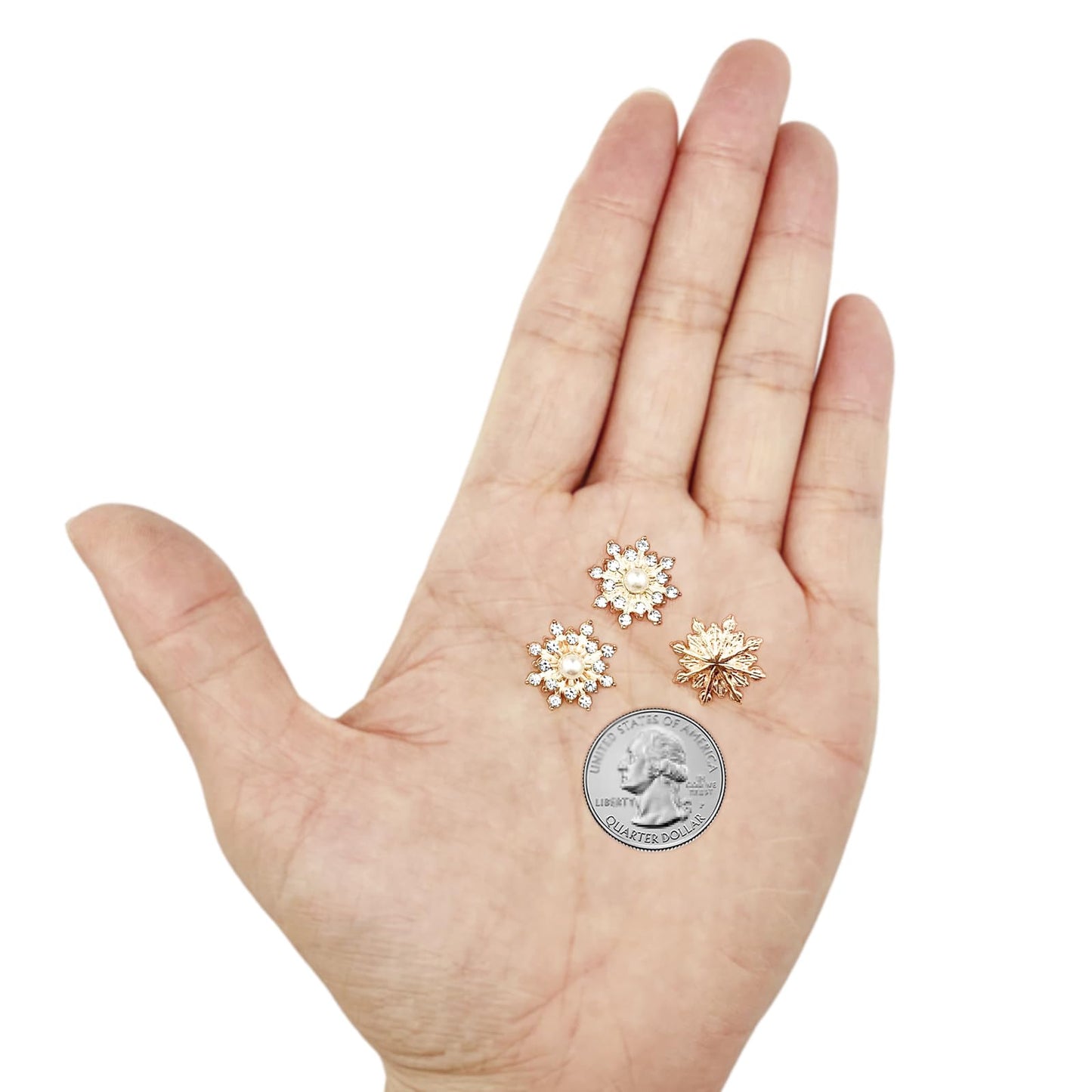 BETITETO 50Pcs Pearl Rhinestone Charms Flatback Flower Buttons Embellishments Bulk for DIY Shoe Sock Charms Bag Decoration Brooch Headbands Clothes Wedding Flower Bouquet Crafts (#1 KC Gold Alloy)