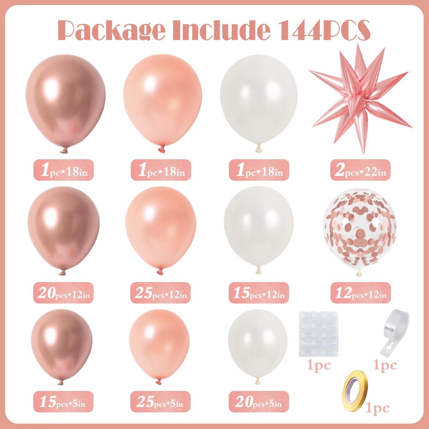 KARLURE Rose Gold Balloons Arch Kit Garland with Metallic Rose Gold Confetti Balloons for 2026 Graduation Decorations Prom Bridal Shower Birthday Baby Shower Wedding Anniversary Party Decorations