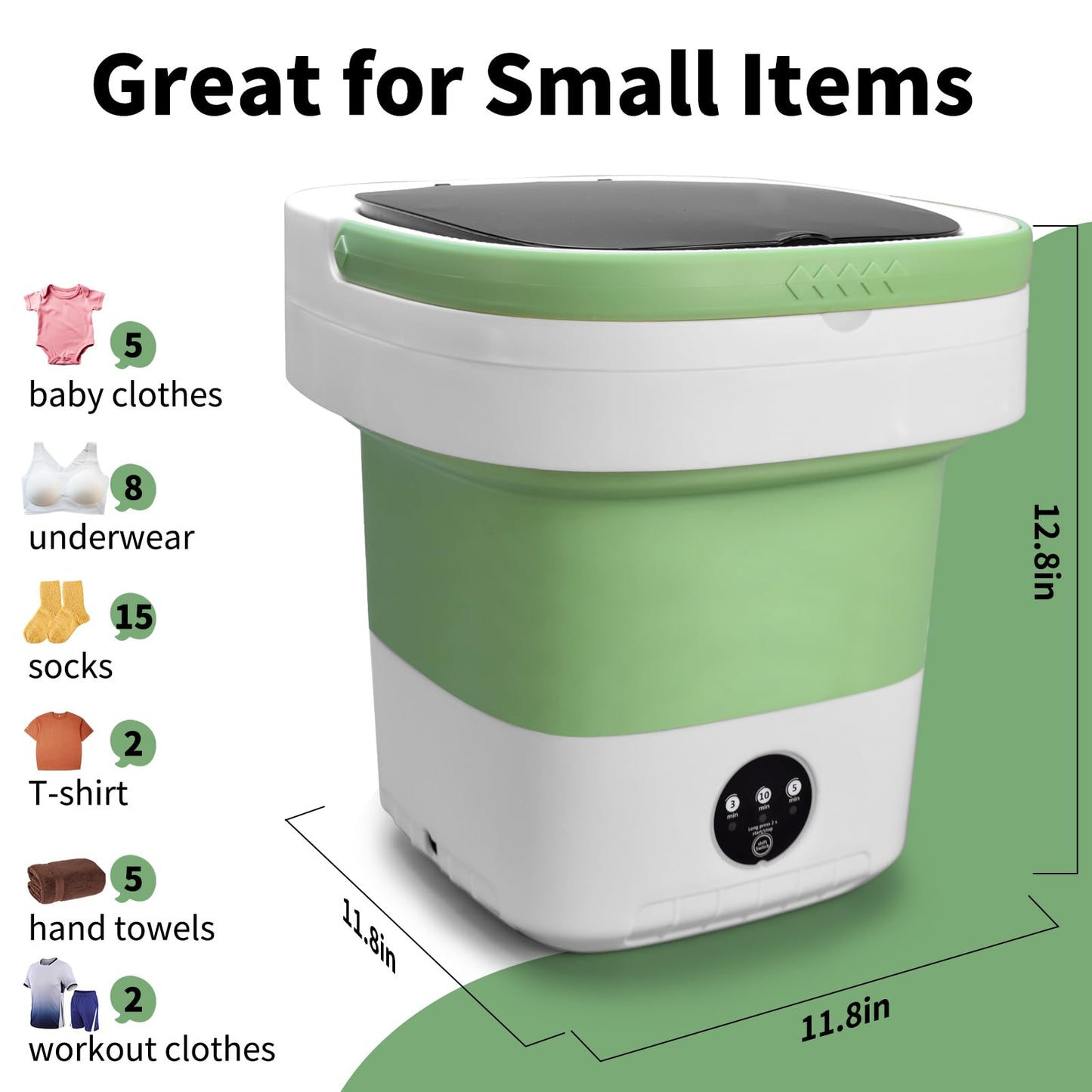 Portable Washing Machine, Mini 16L Upgraded with Spin Basket Laundry Machine, 3 Modes Deep Cleaning, Upgraded Small Collapsible Laundry for Hotel, Apartment, Home and Travel - Green