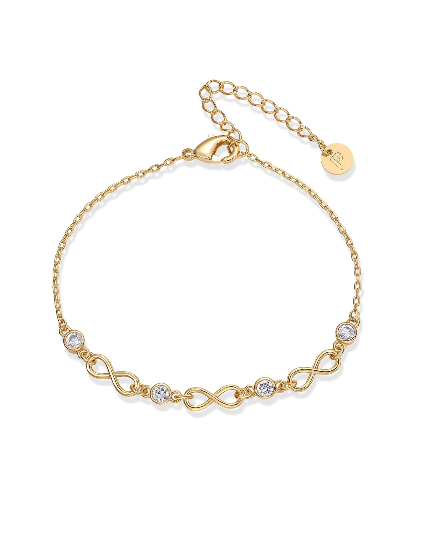 PAVOI 14K Yellow Gold Plated Infinity Simulated Diamond Station Chain Bracelet for Women | Cubic Zirconia Adjustable Friendship Bracelet