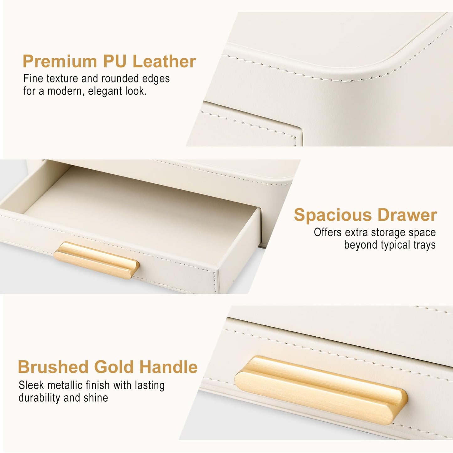 GORESE PU Leather Valet Tray with Drawer, Nightstand Organizer Catch All Tray for Jewelry Perfume Purse Trinket Key Holder, EDC Trays for Desk Vanity Entryway Table, Gift for Women Men, Cream White