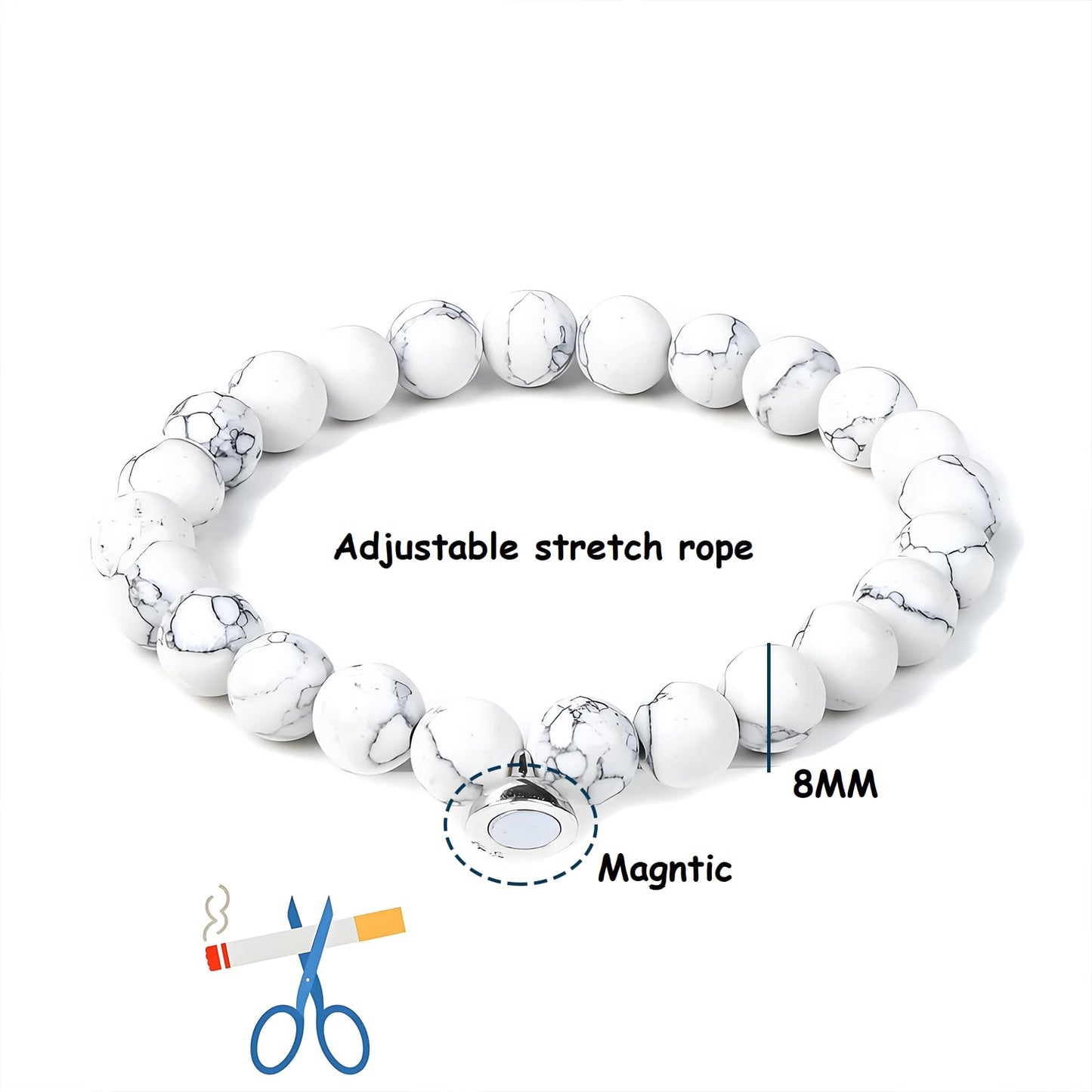 Mengji Life Glame Anti Smoking Bracelets for Women Men, Magtherapy Quitting Bracelet Stretch Adjustable Stop Smoking Cessation Effective Handmade Jewelry Gifts (1pcs black+1pcs white)