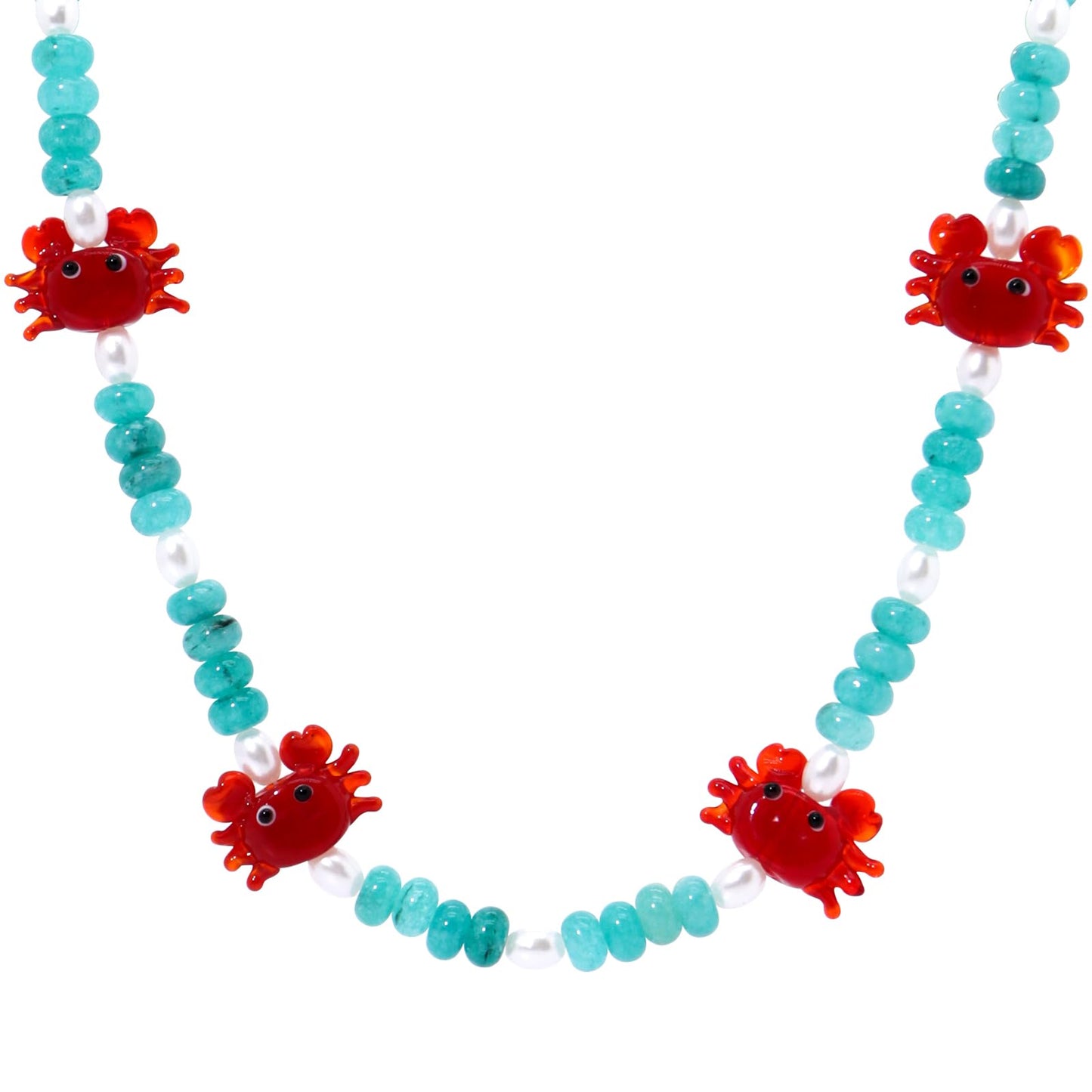ALYXUY Crab Beaded Gemstone Necklace for Women, Colorful Boho Gemstone Beaded Choker Necklace Freshwater Pearl Surfer Beach Necklace Stylish Handmade Summer Jewelry (Crab)