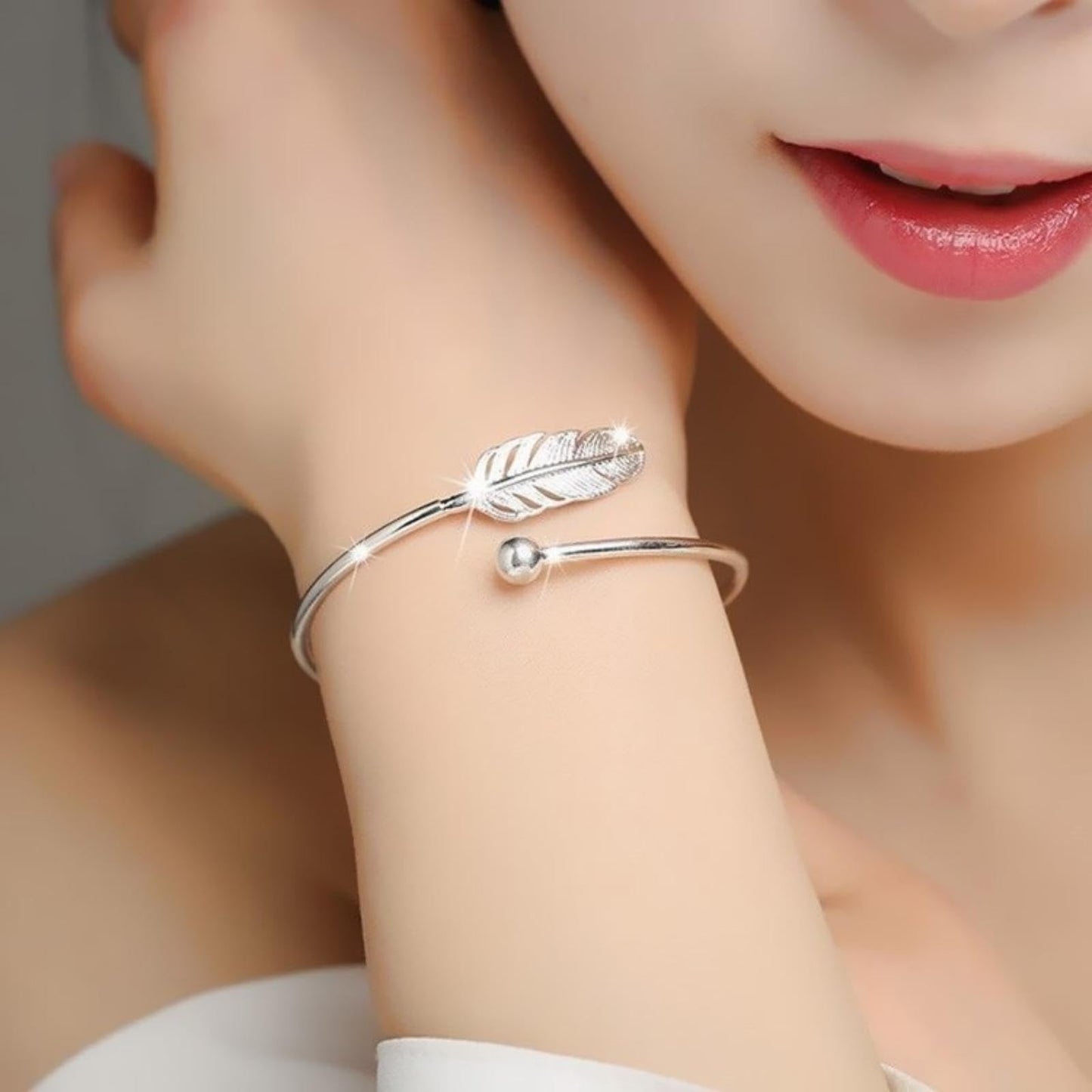 925 Sterling Silver Feather Bracelets for Women Minimalist Open Silver Bangle For Women Adjustable Cuff Bracelets Feathers Wrap Lucky Bangle Bracelets Jewelry Gifts for Mom Wife Daughter Sister