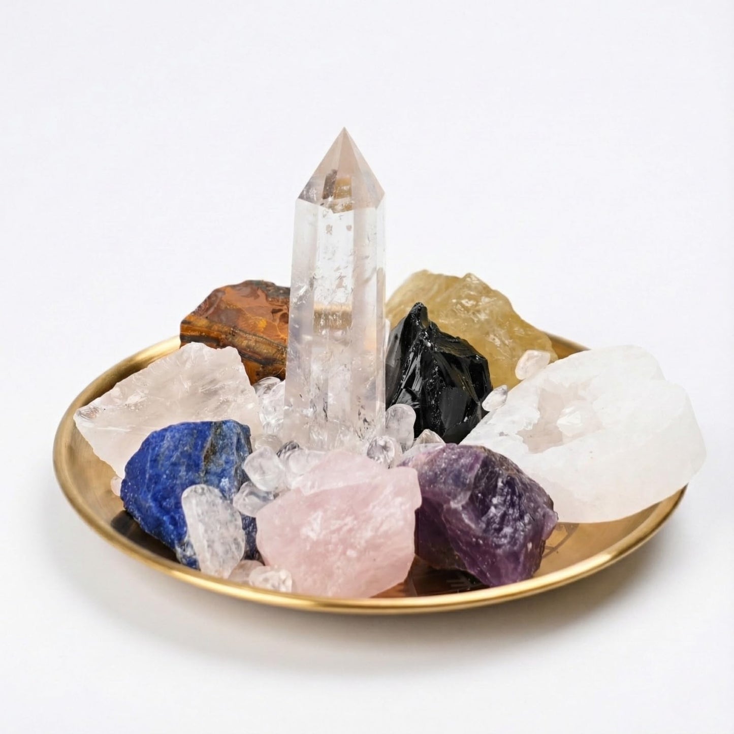 VELNORIX 7 Chakra Healing Crystals Grid Set – Real Stones, Clear Quartz Tower, Amethyst & Tree of Life Altar Tray – Spiritual Meditation & Reiki Decor for Yoga, Positive Energy (Guide Included)