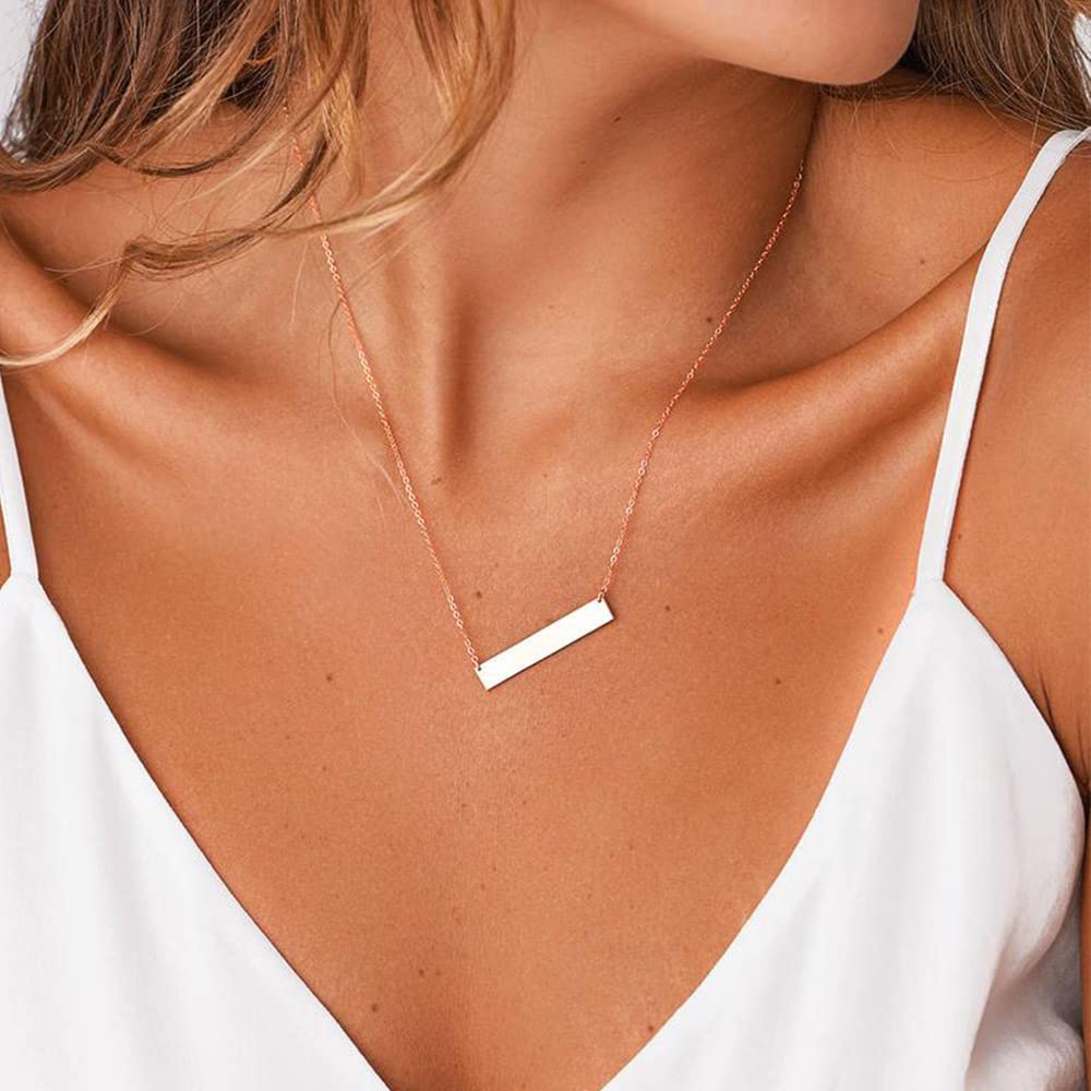 Turandoss Necklaces for Women - Dainty Layering Bar Necklaces for Women Adjustable Choker Necklace Simple Rose Necklace for Women