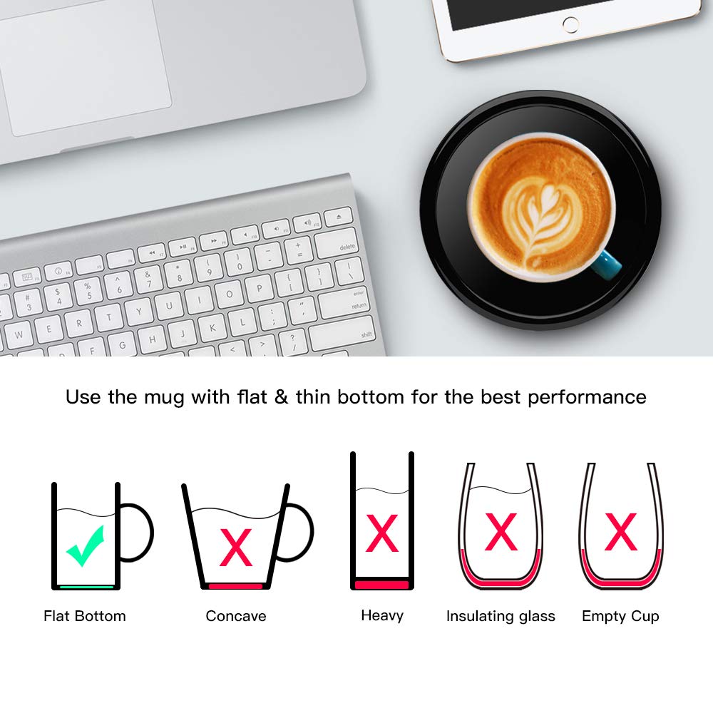 BESTINNKITS Smart Coffee Cup Warmer Set, Auto On/Off Gravity-induction Mug Office Desk Use, Candle Wax Cup Warmer Heating Plate (Up To 131F/55C), 14oz