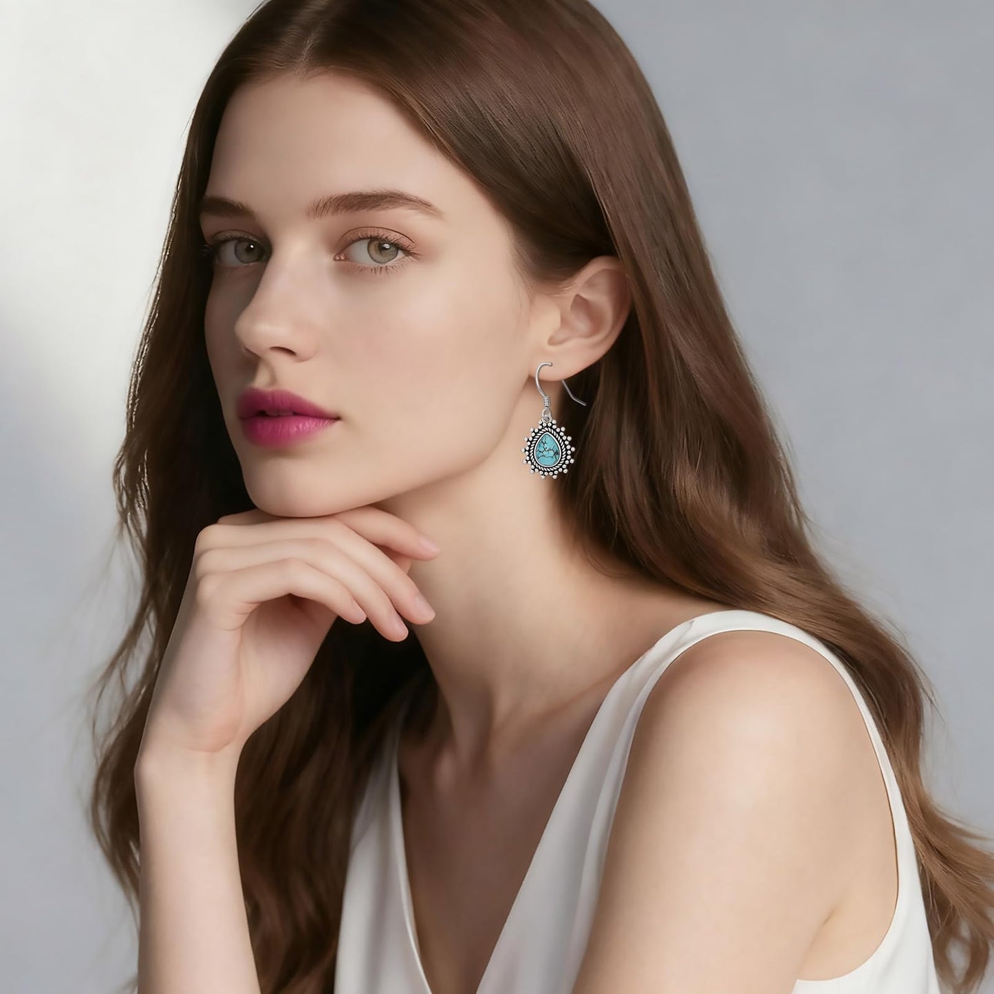 Eetaitai Turquoise Earrings 925 Sterling Silver Western Earrings Cowgirl Earrings Native American Jewelry Boho Jewelry for Women Mothers Day Gifts for Mom Wife Sister