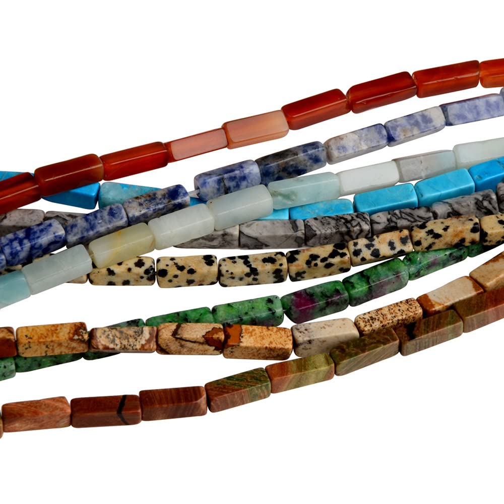 4x13mm Natural Stone Red Watermelon Rectangular Column Tube Cylinder Spacer Loose Beads Gemstone for DIY Bracelets Necklace Jewelry Making Strand 15 Inch (28-30pcs)