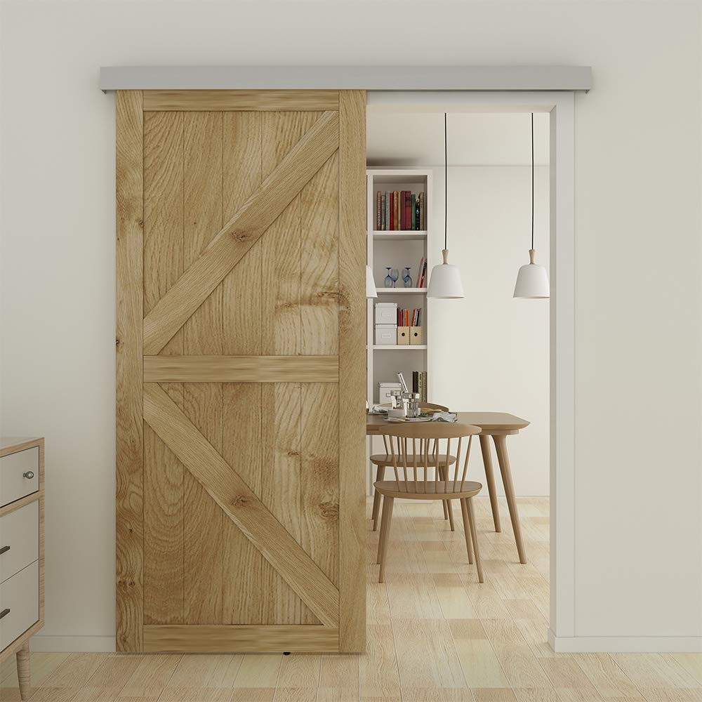 JUBEST 6FT Barn Door Sliding Hardware Track Kit, Aluminium Alloy Box Rail Hardware for Classic Modern Interior Single Wooden Door,Low Clearance