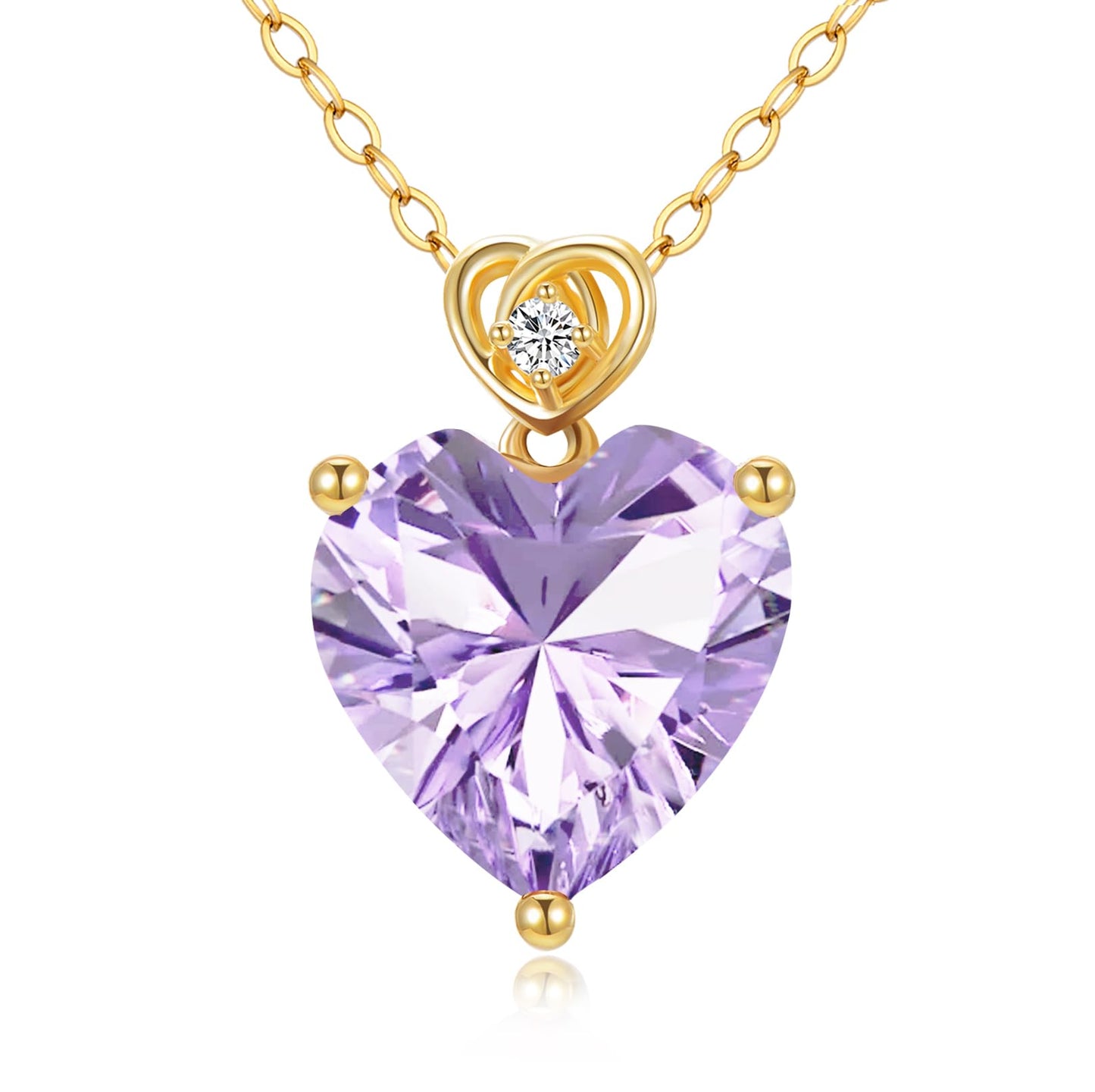 NFYBD 14k Gold Love Heart Gemstone Birthstone Pendant Necklace for Women 3 Carat Heart-cut Created Gemstone Anniversary Birthday Mother's Day Necklaces for Her 16+1+1 inch-Jun