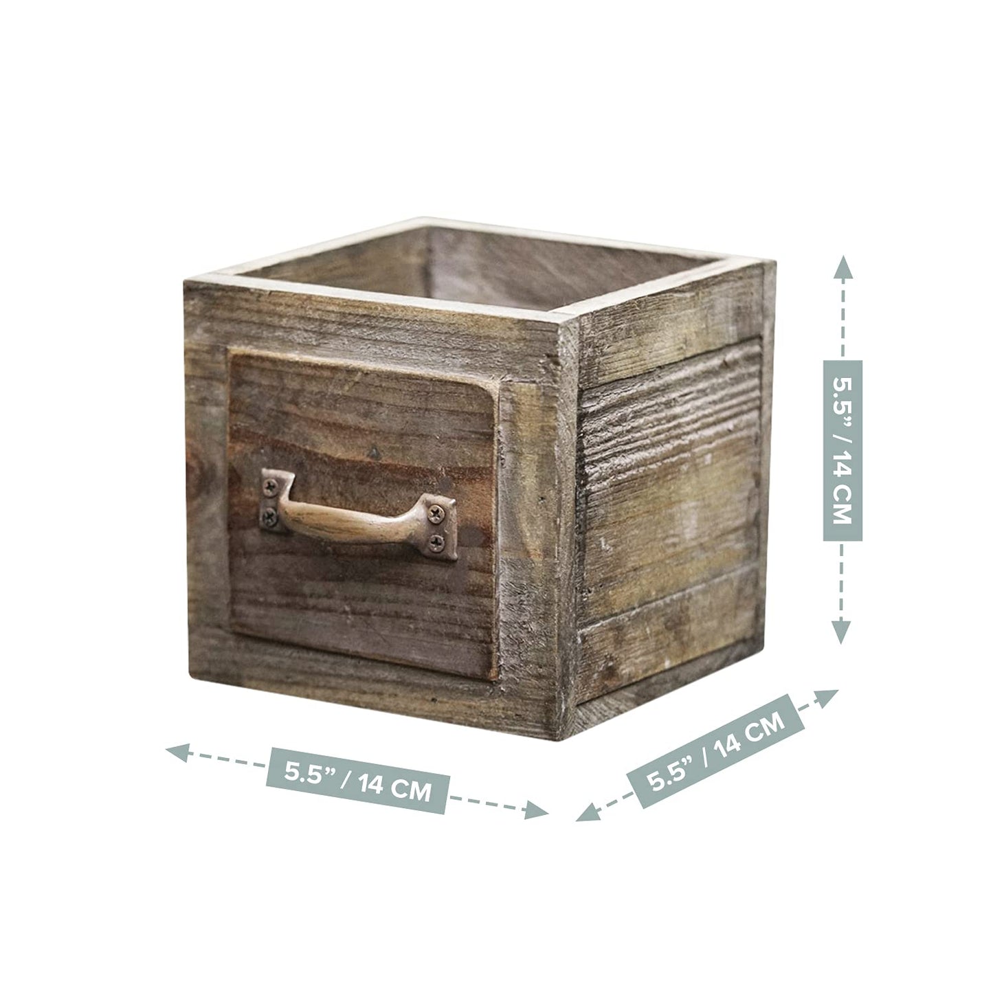 Country Style Wood Planter Box [1-Drawer] Rustic Wooden Flower Box - 5.5"x5.5" Square Planter - Small Wood Crates Unfinished Succulent Planters - Decorative Wooden Boxes for Flower Arrangements