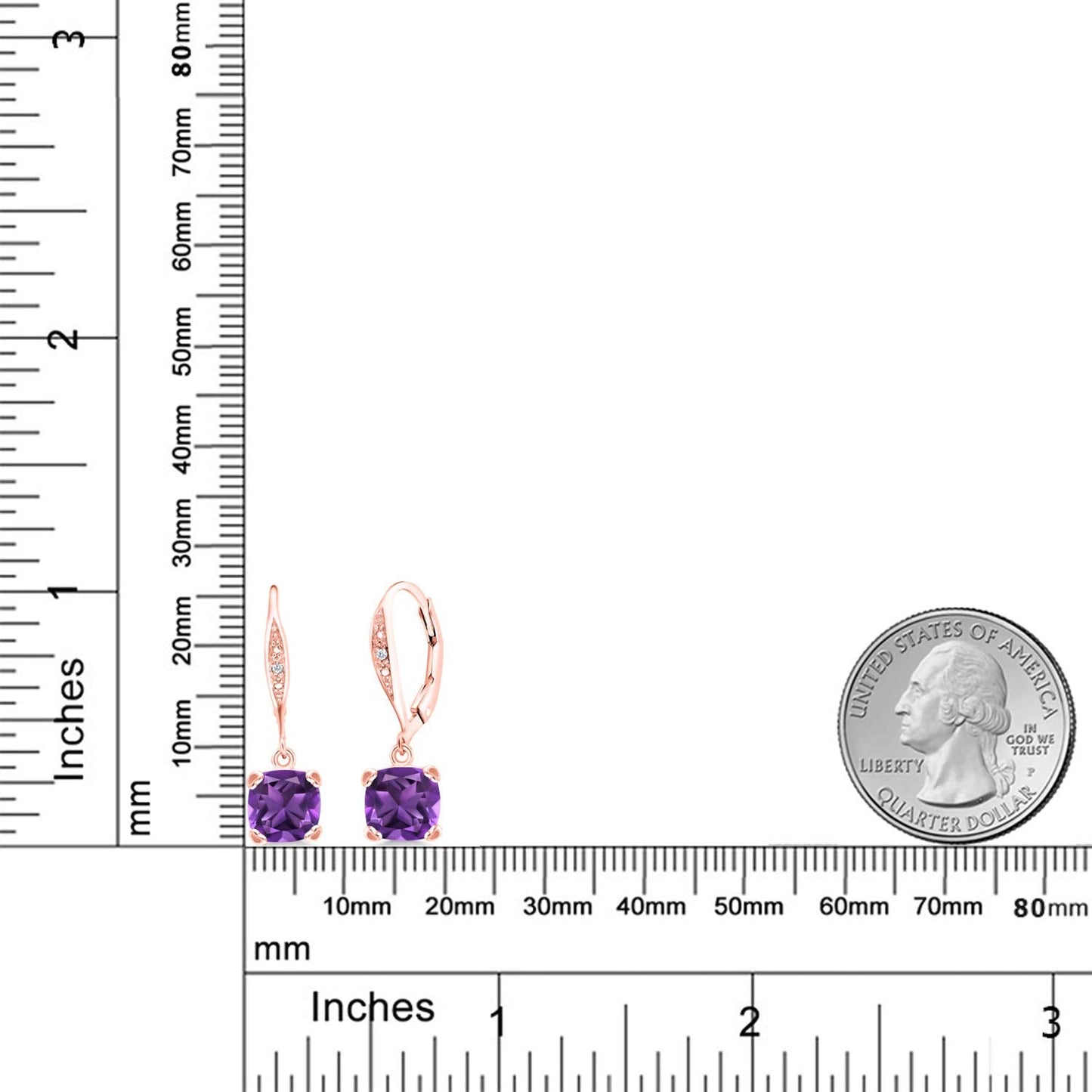 Gem Stone King Drop Dangle Earrings For Women | 7MM Cushion Cut Gemstone Birthstone and Diamond | 925 Sterling Silver | Jewelry Gift for Mom Wife Her | Amethyst-February | Rose Gold
