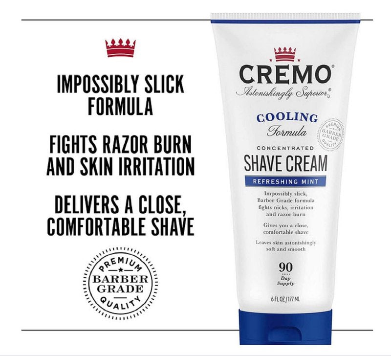 Cremo Barber Grade Cooling Shave Cream Bundle, 2 Pack 6 Fl Oz Ultra-Slick Shaving Cream Fights Nicks, Cuts and Razor Burn, WHITE