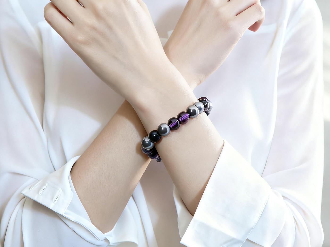 MAIBAOTA Empath Protection Bracelet Menopause Bracelet for Women 8 mm Amethyst Black Tourmaline Healing Crystal Bracelets Jewelry
