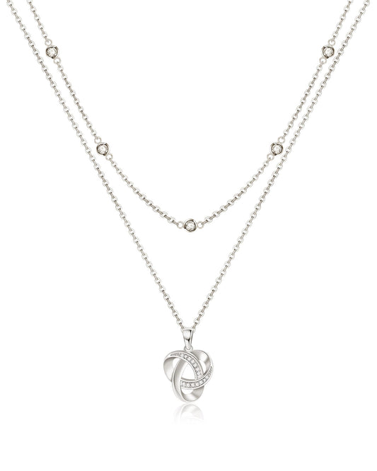 ACECHA Diamond Necklaces for Women-Dainty 18K Gold Silver Plated Choker CZ Layered Pendant with Pearl Diamond Zircon Cross Trendy Minimalist Necklace Jewelry Gifts For Women (silver-love knot)
