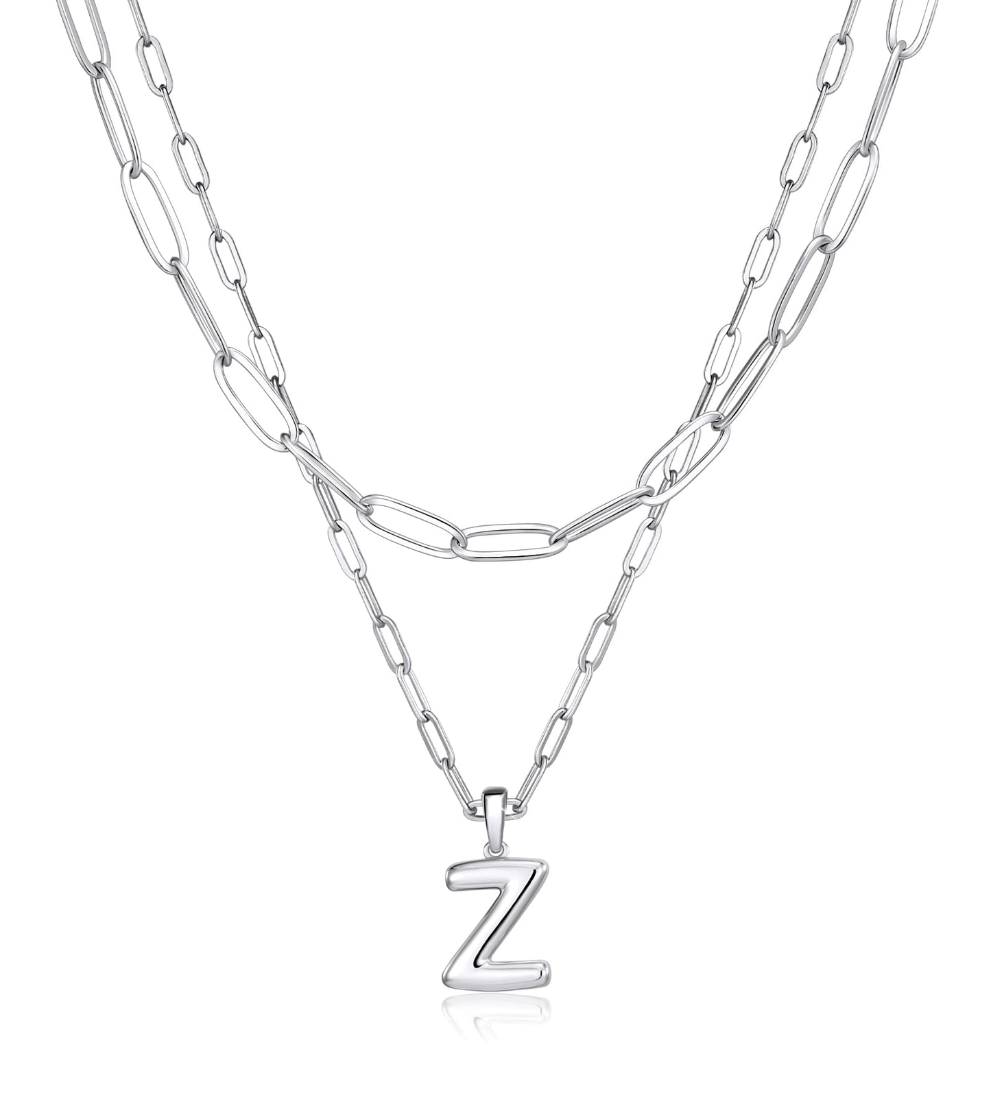 adoyi Silver Initial Necklace for Women 14k Gold Plated Layered Bubble Letter Necklaces Trendy Jewelry Chain Name Z Pendant Necklace Stack Birthday Valentines Gifts