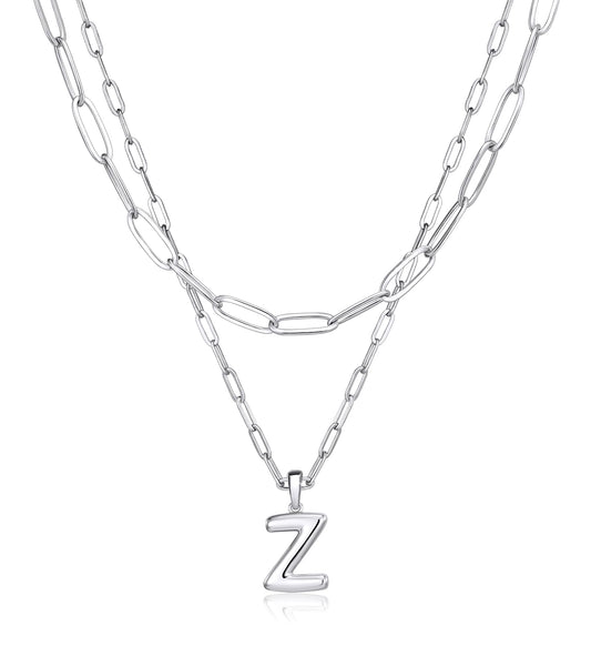 adoyi Silver Initial Necklace for Women 14k Gold Plated Layered Bubble Letter Necklaces Trendy Jewelry Chain Name Z Pendant Necklace Stack Birthday Valentines Gifts