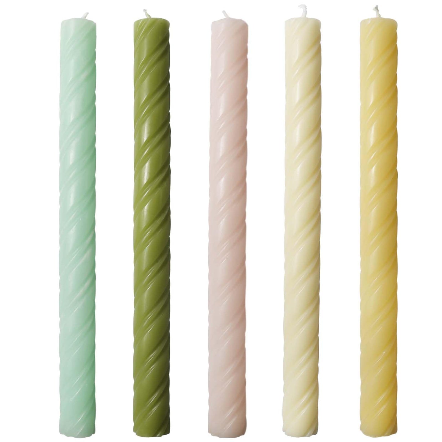 10in Spiral Taper Candles Set of 2 Pack Striped Tapered Candle,Decorative Threaded Candle for Dinner Party Wedding,Kitchen Decors,Christmas,Halloween (2, Roman Column Green, 10in)