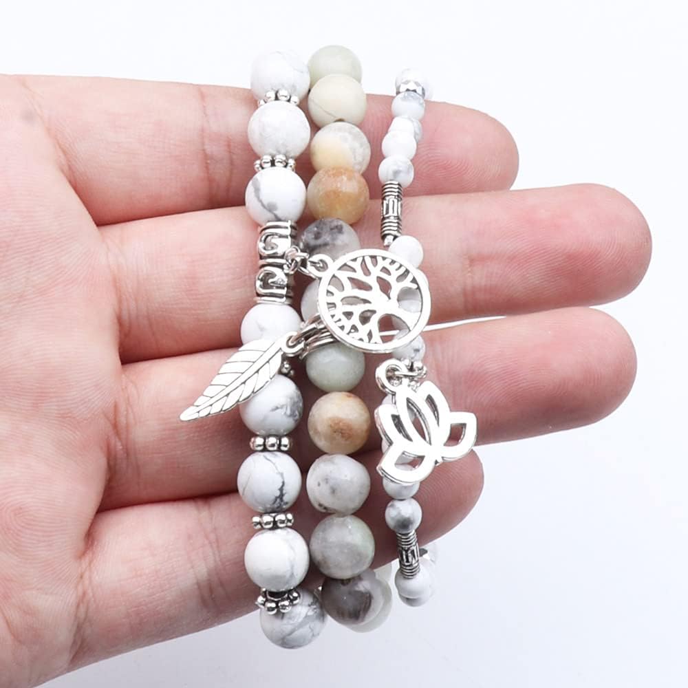 UEUC Tree of Life Yoga Healing Stone Bracelets,Multilayer Lotus Chakra Stone Reiki Bracelet Sets,Anxiety Crystal Natural Stone,for Women Stress Relief(#172)