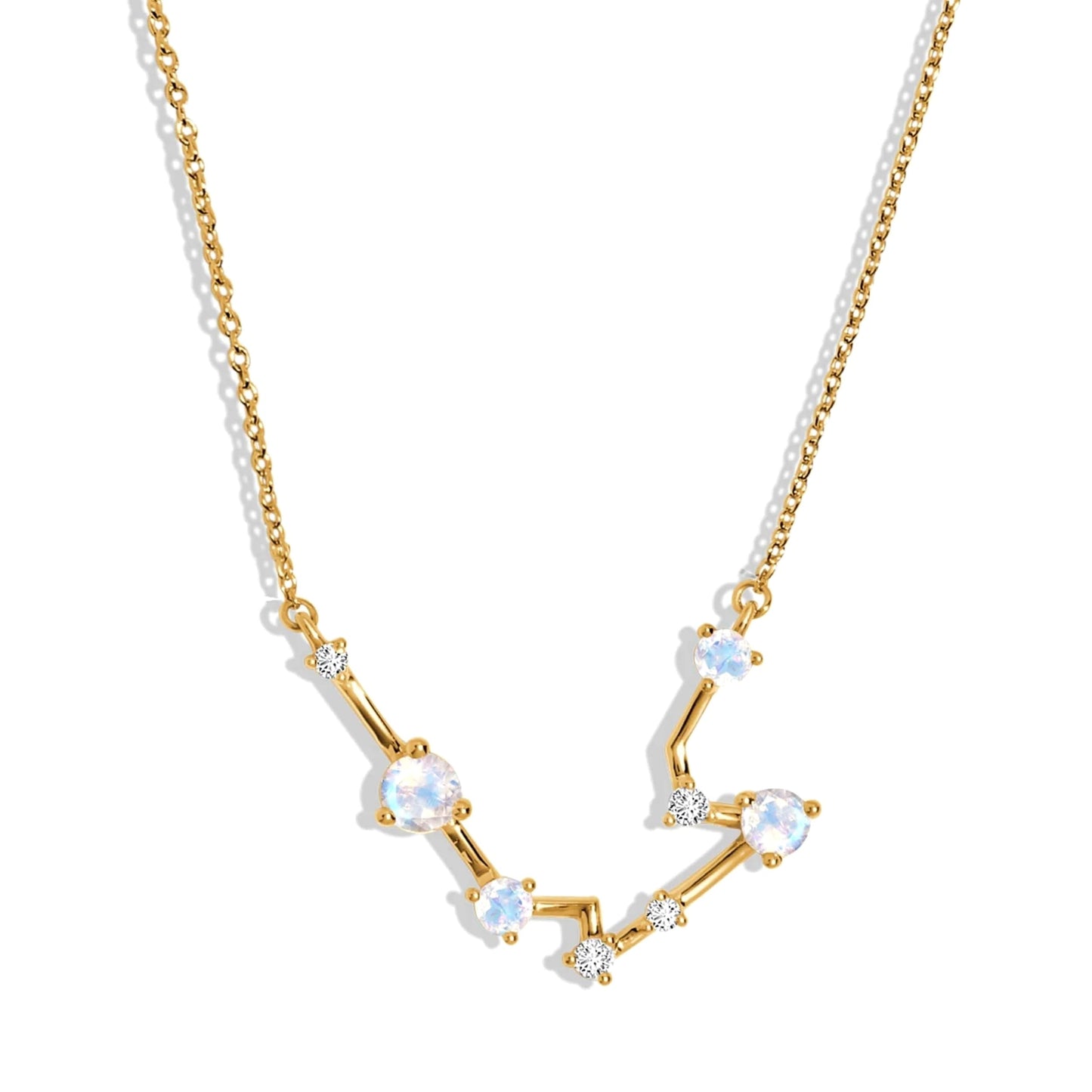 Moon Magic Moonstone Necklace - Aquarius Zodiac Constellation / 925 Sterling Silver - 18k Rose Gold - Yellow Gold Rainbow Moonstone Necklaces for Women/Authentic Rainbow Crystal Jewelry