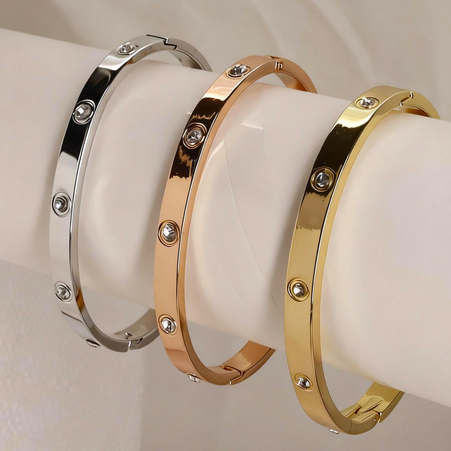 3PCS Gold/Silver/Rose Gold Love Bangle Bracelet Set for Women, Palace Multi-style Light Luxury, Zinc Alloy with Cubic Zirconia, Stackable, Ideal Gift for Birthday Christmas Valentine's Day Mother's Day