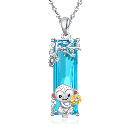 AENEAS Prime 2025 Monkey Necklace Pendant Women 925 Sterling Silver Cute Monkey Necklace Blue Crystal Jewelry Gifts for Women Wife Daughter