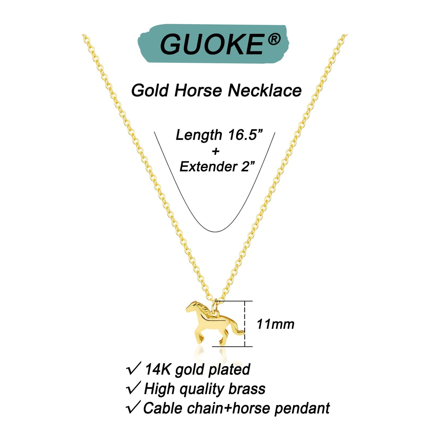 GUOKE Horse Necklace - 14K Gold Plated Dainty Gold Necklace Simple Jewelry for Women