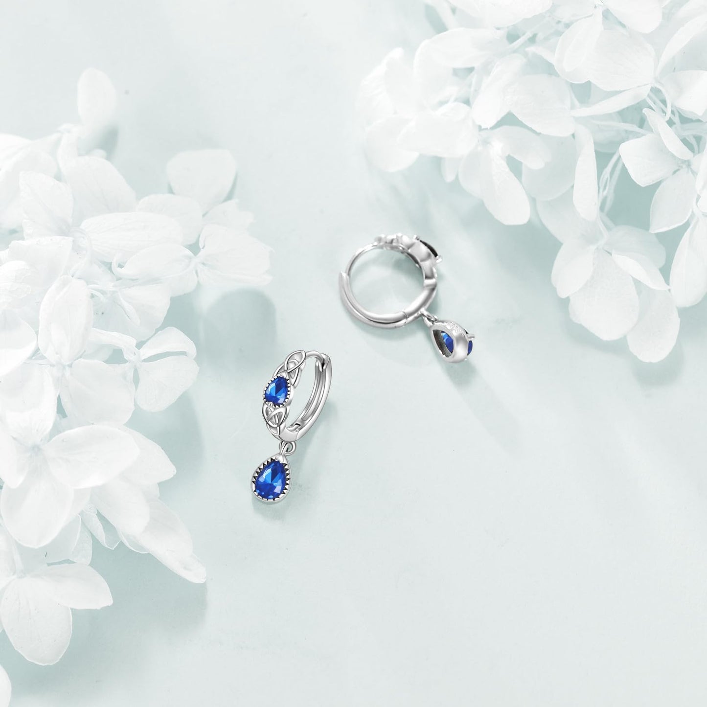 925 Sterling Silver Sapphire Celtic Hoop Earrings Dangle Drop Irish Earrings Huggie September Birthstone Jewelry Birthday Gifts for Women (Sapphire Celtic Hoop)