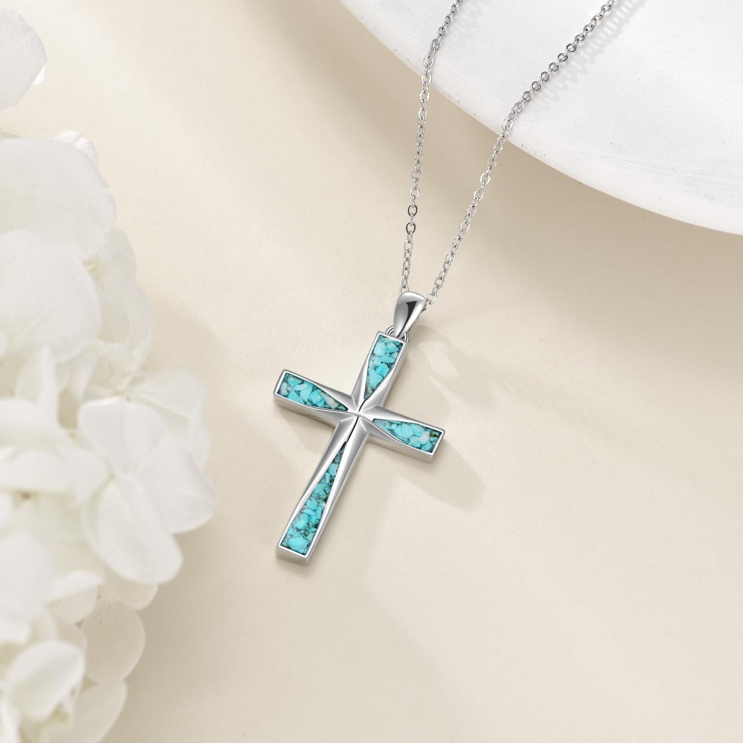 ONEFINITY Cross Necklace Sterling Silver Origami Turquoise Cross Pendant Necklace Religious Jewelry Gifts for Women Men