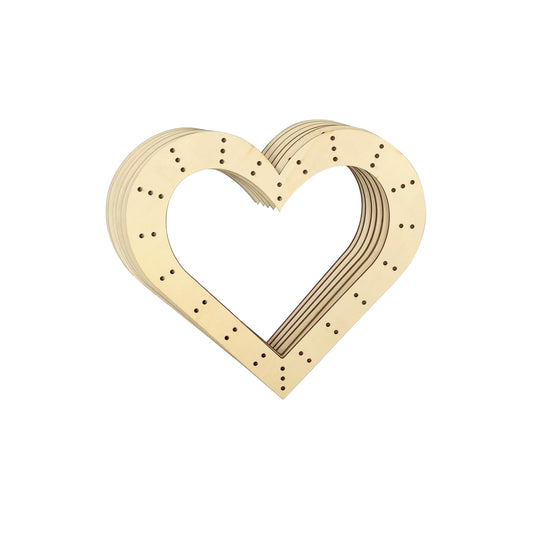14 Inch 6 Pack Unfinished Wooden Wreath Heart Shape Rings Crafts Hanging Floral Hoop Garland Wood Wreath Frames for Home Decor (0.18 inch Thick,with 47 Holes)