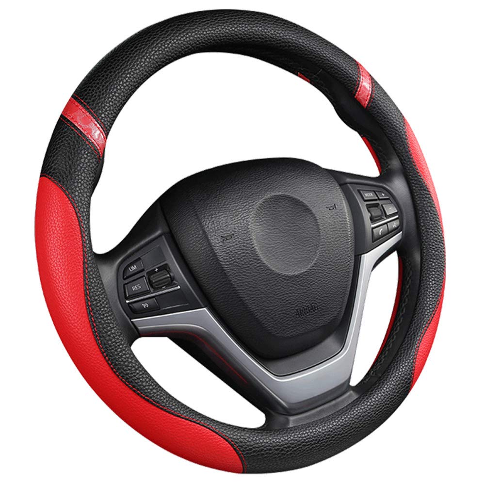 Steering Wheel Cover for Women Leather Universal Steering Wheel Cover for Car 15 inch (Red)