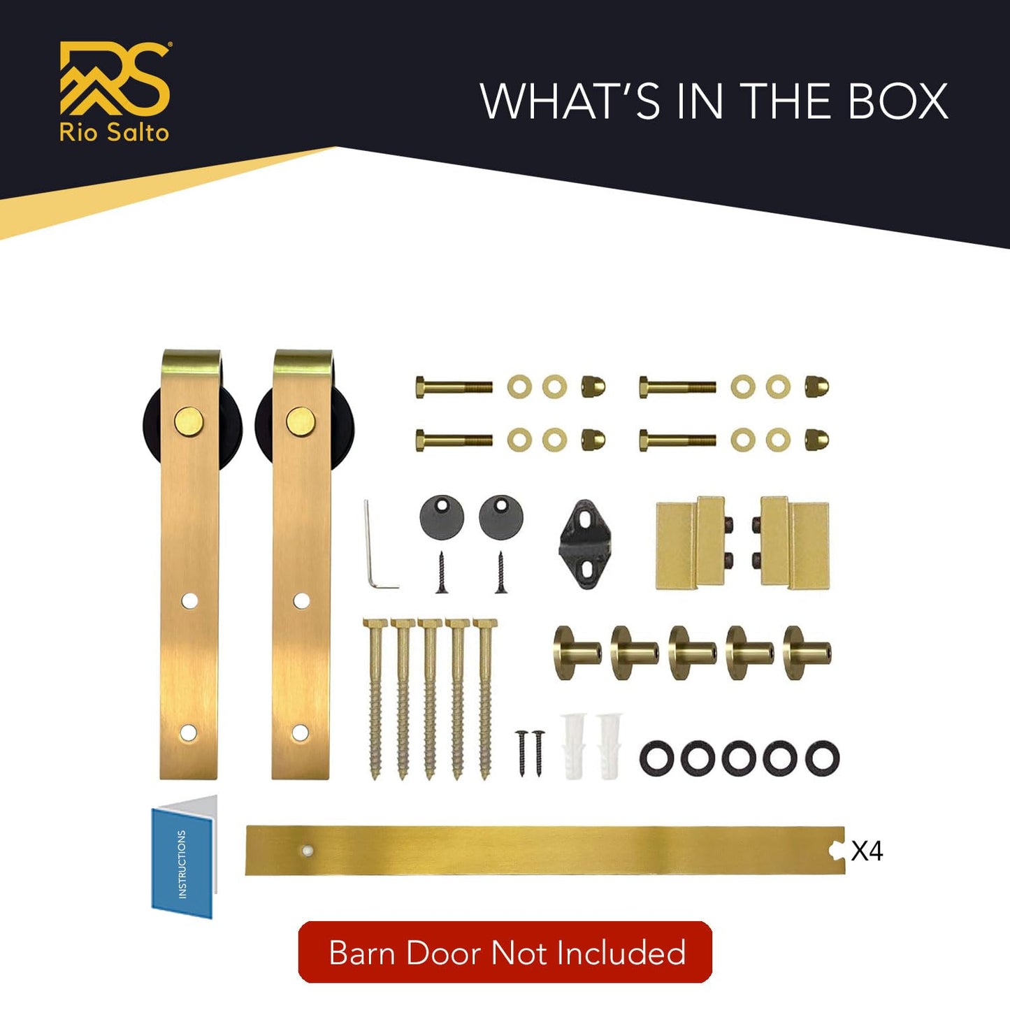 Rio Salto Gold Barn Door Hardware Kit Sliding Door Hardware Modern Barn Interior Brushed Brass Panel Hardware Hardware Kit, 6ft 7in - NO Door