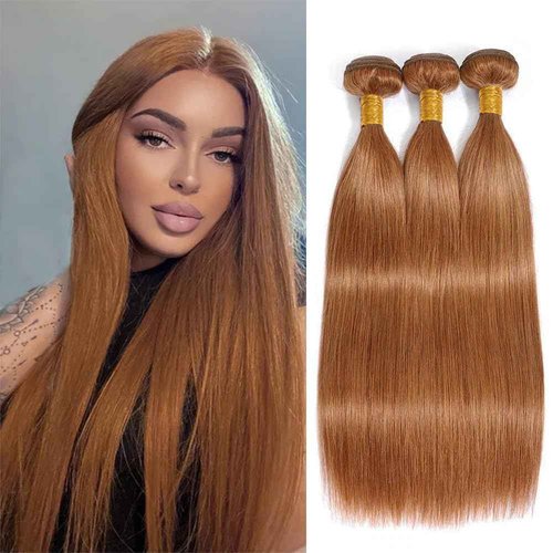Habiliana Bundles Human Hair 22 24 26 Inch Straight 30 Light Brown Human Hair Bundles 11A Unprocessed Brazilian Virgin Quick Weave Hair Extensions for Black Women