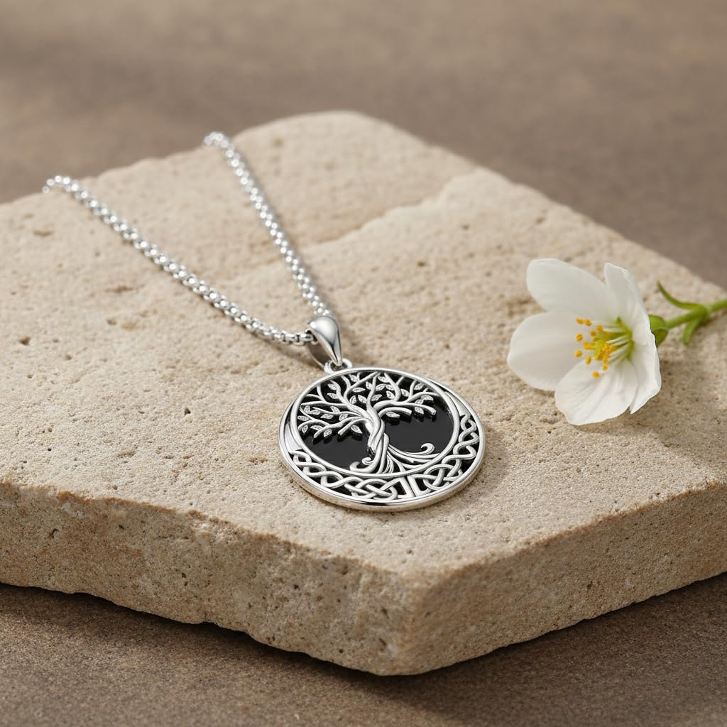 ONEFINITY Tree of Life Necklace for Women Black Onyx Tree of Life Pendant Celtic Knot Jewelry Gifts for Men
