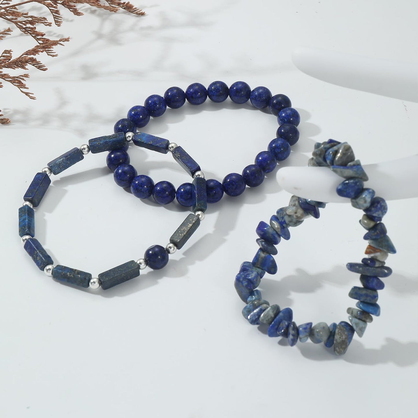 IVY TAILI 3 Pcs Lapis Lazuli Bracelet for Women 8mm Round Lapis Lazuli Stone Bracelet Healing Crystal Stone Beaded Bracelets Gemstone Bracelet Protection Bracelet Gift for Women Men