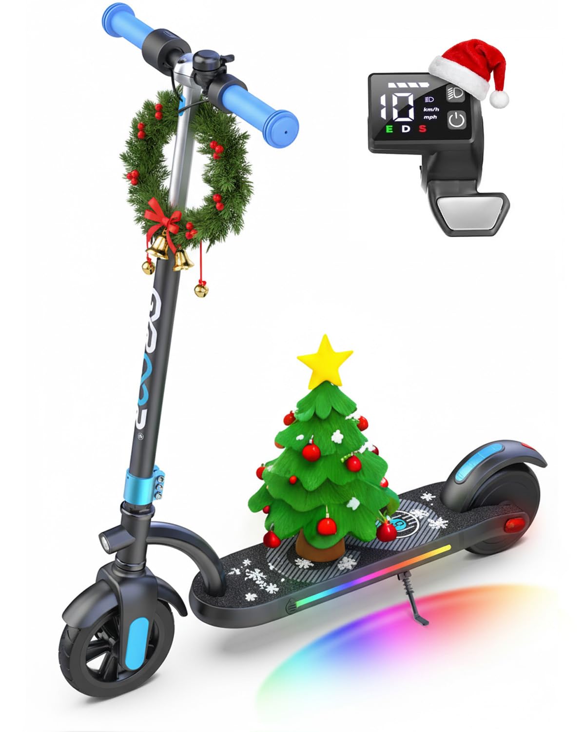 Gyroor H40 Kids Electric Scooter, 180W Motor, Up to 10 MPH, LED Display & Colorful Lights, Adjustable Height, H40-Black