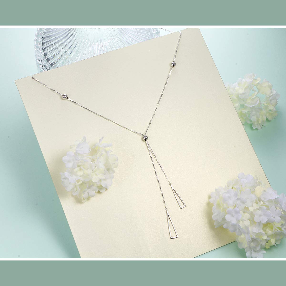 YinShan Dainty Lariat Necklaces Y Necklace Adjustable Long Chain 30 Inches Sweater Chain 925 Sterling Silver Jewelry for Women (Triangle)