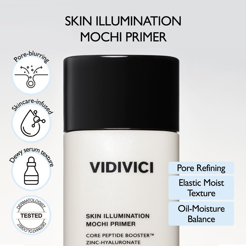 VIDIVICI Skin Illumination Mochi Primer 1.05 fl oz | K-Beauty Pore Blurring & Serum-Like Makeup Primer with 84% Skincare Ingredients, Pearl Soft Focus Effect, Hydrating & Makeup Gripping Base