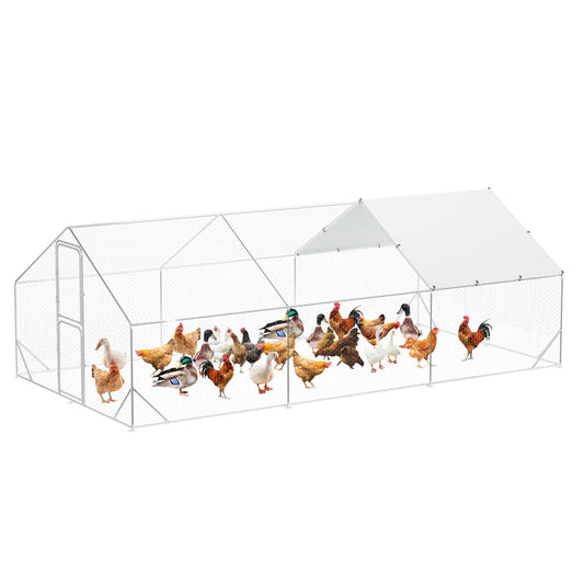19.7' L x 9.8' W x 6.6' H Large Metal Chicken Coop, Outdoor Chicken Run with Cover and Double Door for Backyard Farm Yard