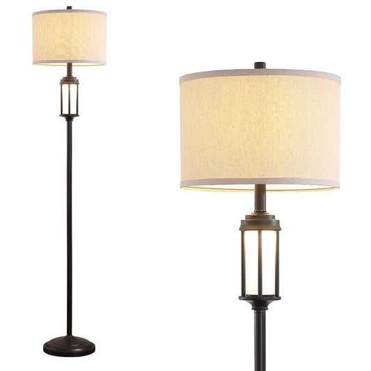 AIEAMPDO 65" Modern Floor Lamp for Living Room with 2 Light Sources, Industrial Black Tall Standing Lamps with Nightlight, Retro Floor Light for Bedroom Office Reading Room, Bulbs Included