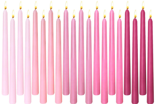 20 Pack Gradient Pink Taper Candles, 10 Inch Smokeless Dripless Dinner Candlesticks, Long Burning Colored Tapered Candles for Wedding, Party, Home Decor, Dinner, Spa, 5 Pink Shades (4 of Each)